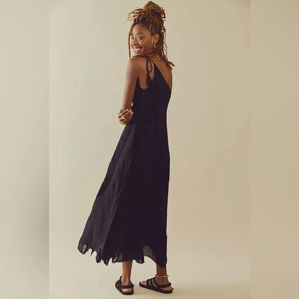NEW FREE PEOPLE BELLA MAXI DRESS ONE SHOULDER EMBROIDERED DRESS